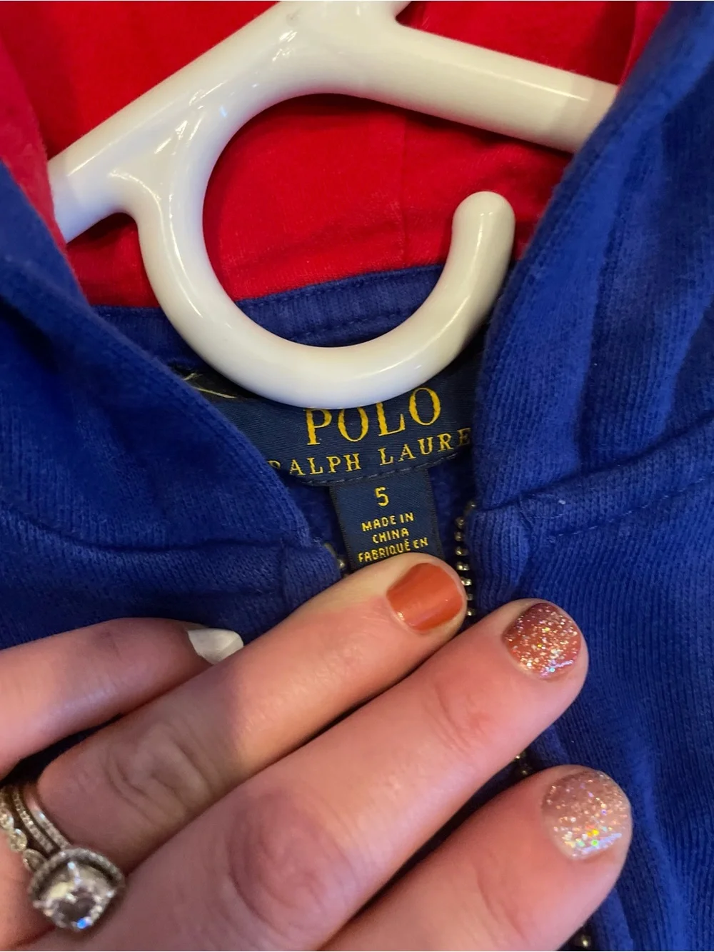 Polo by Ralph Lauren Royal Blue Kids Zip Hoodie with Red Lined Hood